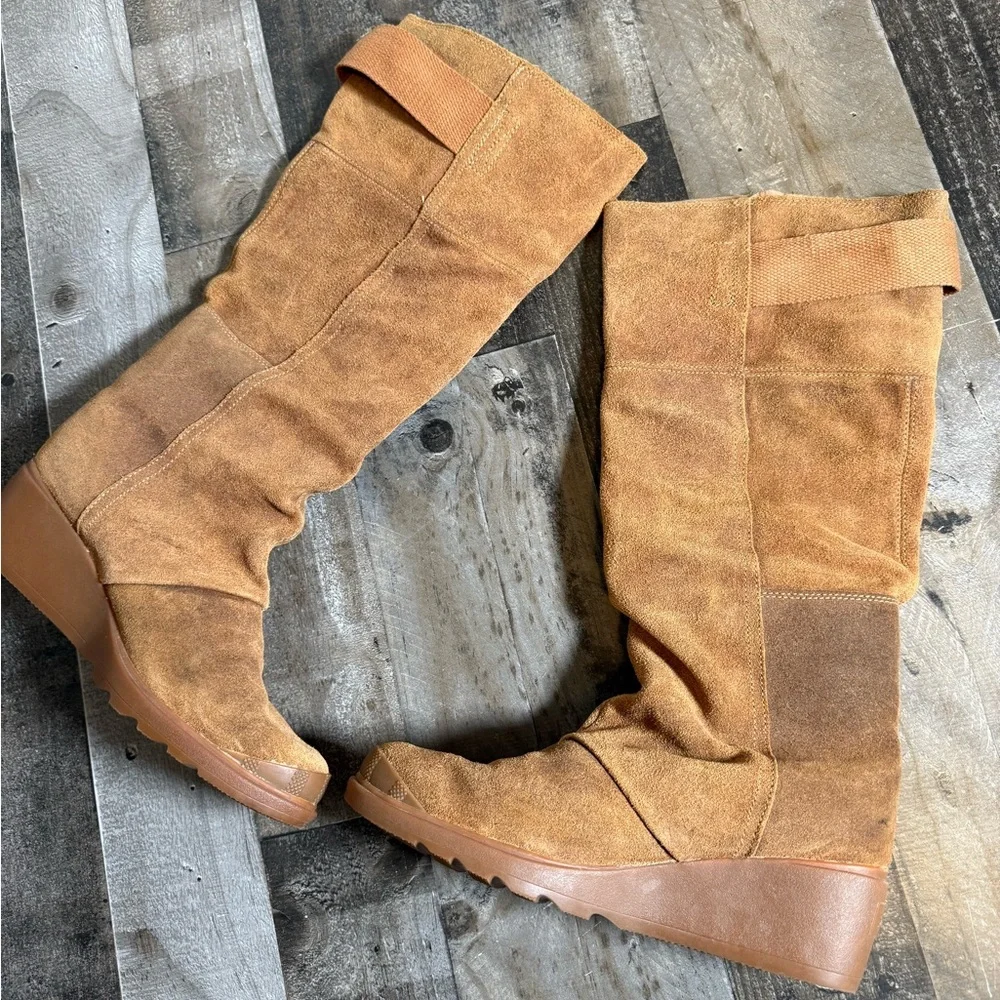 Sorel Tall Suede Wedge Boots Size 8 | Camel Over The Knee Winter Boot |Cozy Chic